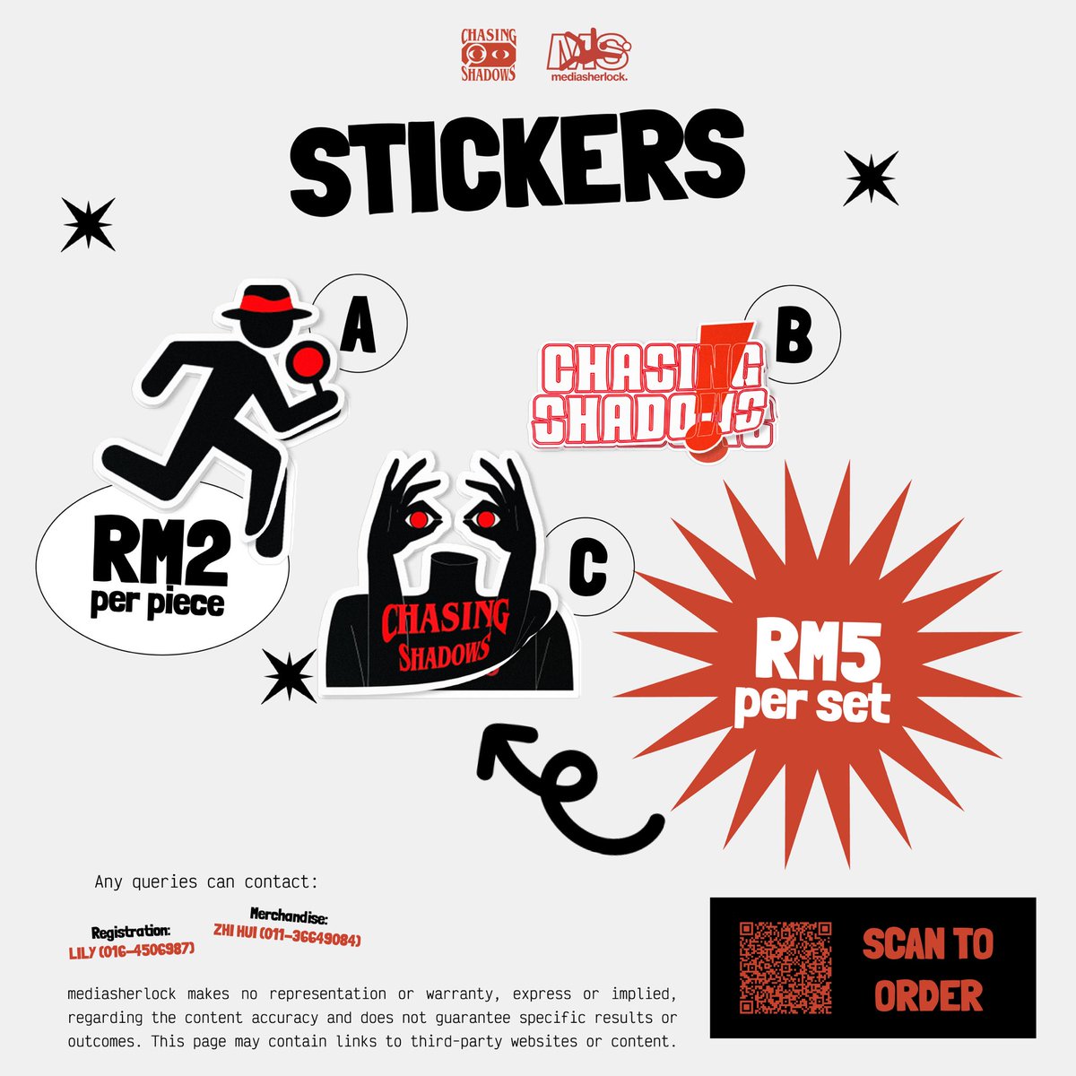 Details:
Tshirt- RM28
Stickers- RM2 (Variation: A, B, C)
Button Badge- RM5 (Variation: A, B)

COMBO PRICE:
📍 COMBO 1- RM5 per set (3 Stickers)
📍 COMBO 2- RM8 per set
(2 Button Badges)
📍 COMBO 3- RM35 per set
(1 T-Shirt, 1 Button Badge, 3 Stickers)

#UniversitiMalaya