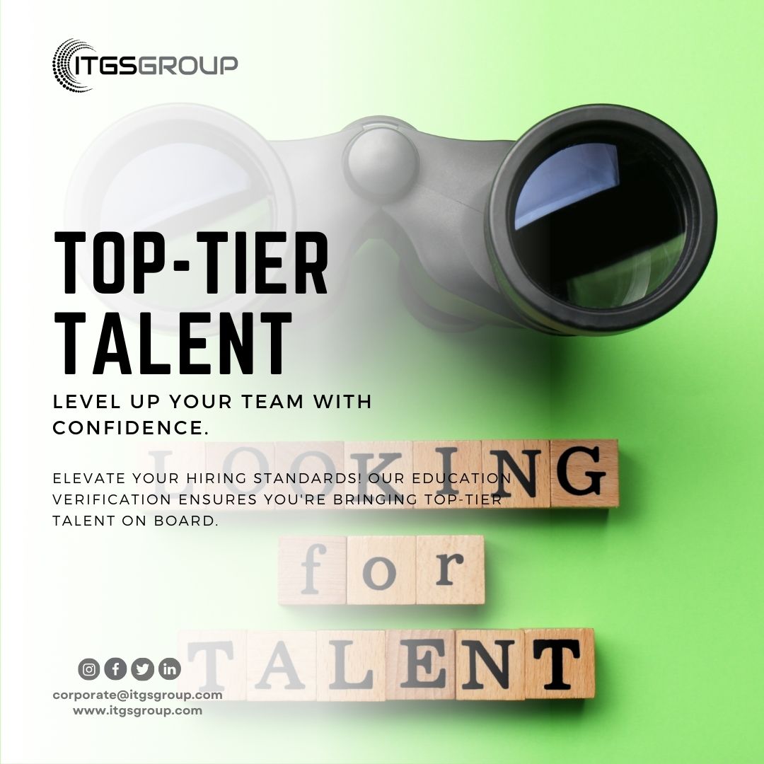 ITGSGROUP's tweet image. Elevate your hiring standards! Our Education Verification ensures you're bringing top-tier talent on board. Level up your team with confidence.

#EthicalAssociates #IntegrityMatters #TrustInUs #StayHealthy #WorkplaceWellness #letsconnet