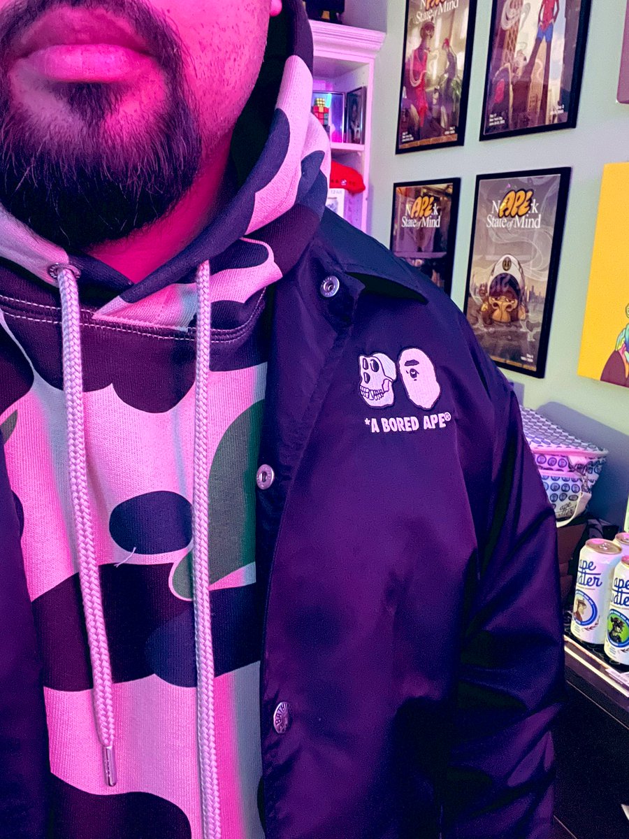 17ikoola's tweet photo. I thought I was gonna sell the BAPE hoodie but I just tried it on under the coaches jacket and now I no longer have the will power! 😅😅

That said, I do have other items to sell down below 👇 

@BoredApeYC @bapetaverse @BAPEOFFICIAL @Portalcoin @ABathingApeUS https://t.co/Ahg0WFqzex