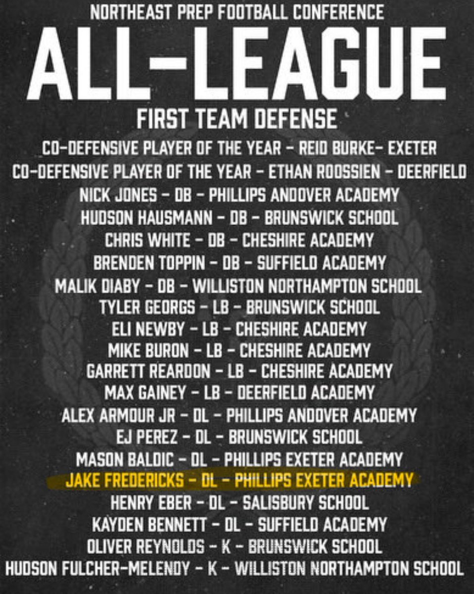 Honored to be named a First Team All-League Defensive Lineman. <a href="/PEAFootball/">ExeterFootball</a> <a href="/CoachV1781/">Coach Voulgaris</a>