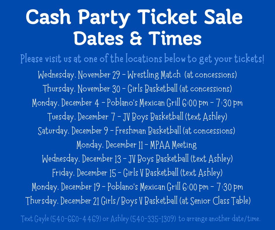 MHS_MPAA's tweet photo. Get your Cash Party tickets now…visit one of the locations listed here or contact Gayle or Ashley (contact info listed). It’s a great time raising money for a great cause!!!🩵Ⓜ️🅿️🩵 https://t.co/4aQ45EeMYr