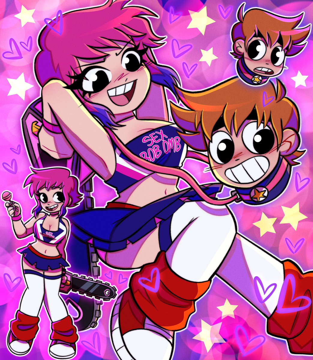 SkoshiBuns's tweet photo. Keep forgetting to post this here but I did a little Scott Pilgrim x Lollipop chainsaw crossover. The SP anime has reignited my middle school fixation 💞 #ScottPilgrimTakesOff #ScottPilgirm https://t.co/7PoiLlOkGr