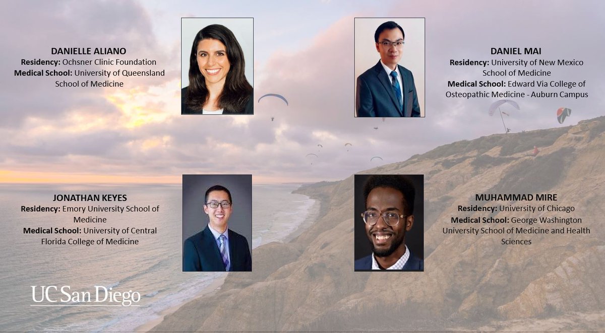 We are thrilled that Danielle, Jonathan, Daniel, and Muhammad will be joining our UC San Diego Family! @dani_nephron @CMiracleMD @tyler_woodell