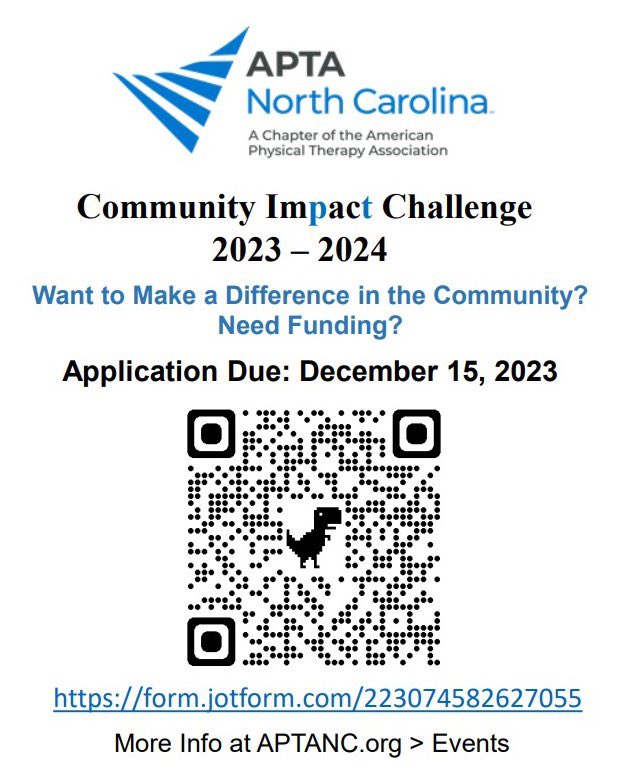 Here to bring great news! Are you wanting to make an impact in your community? Do you not have the budget to make your dreams come true? Well search no further! Apply for this year’s APTA North Carolina Community Impact Challenge!🚨
form.jotform.com/223074582627055