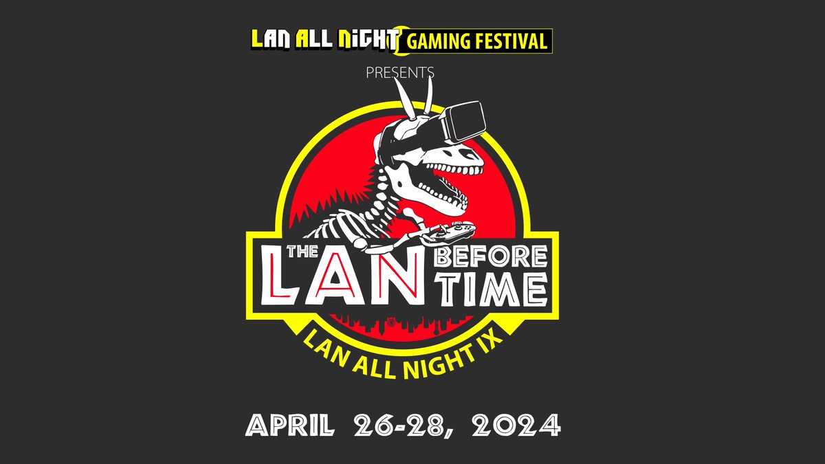 LANallNight's tweet photo. 🦖🕹️ Get ready for a ROAR-some gaming experience like never before at LAN All Night IX! This event’s theme will be dinosaurs! Prepare yourself for LAN All Night IX: The LAN Before Time, April 26-28, 2024!

It will be DINO-mite!

#lanfest #lanallnight #dreamhack #quakecon #pax https://t.co/BvPVnbOSK2
