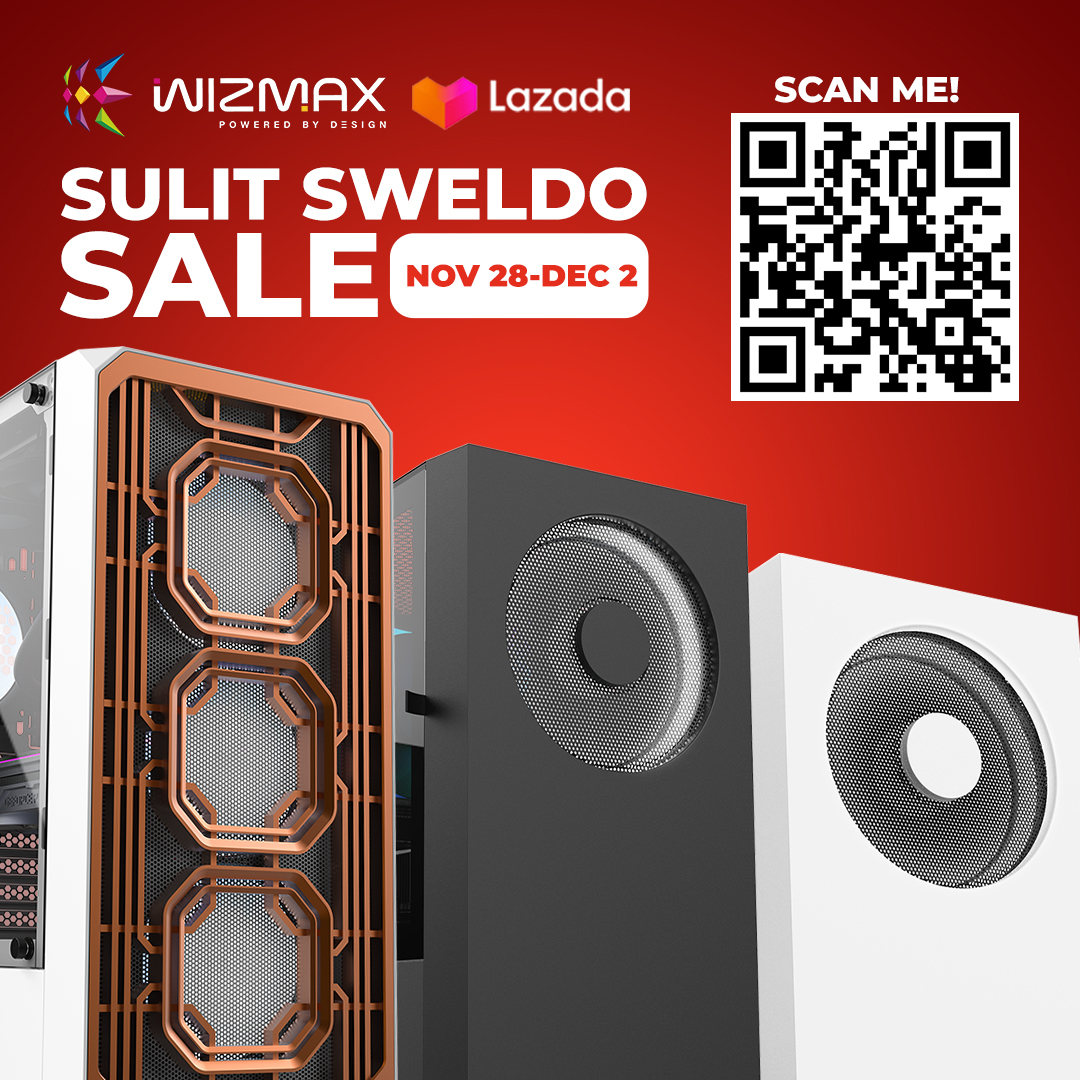 Wizmaxinc's tweet photo. Lazada's sulit sweldo SALE! Upgrade your PC case and get discounts of up to 15%! Scan the QR code or go to this link. https://t.co/BmyyZTQisZ #Lazada #Wizmax #PCcase #GamingPC https://t.co/k5SSRJRk4w
