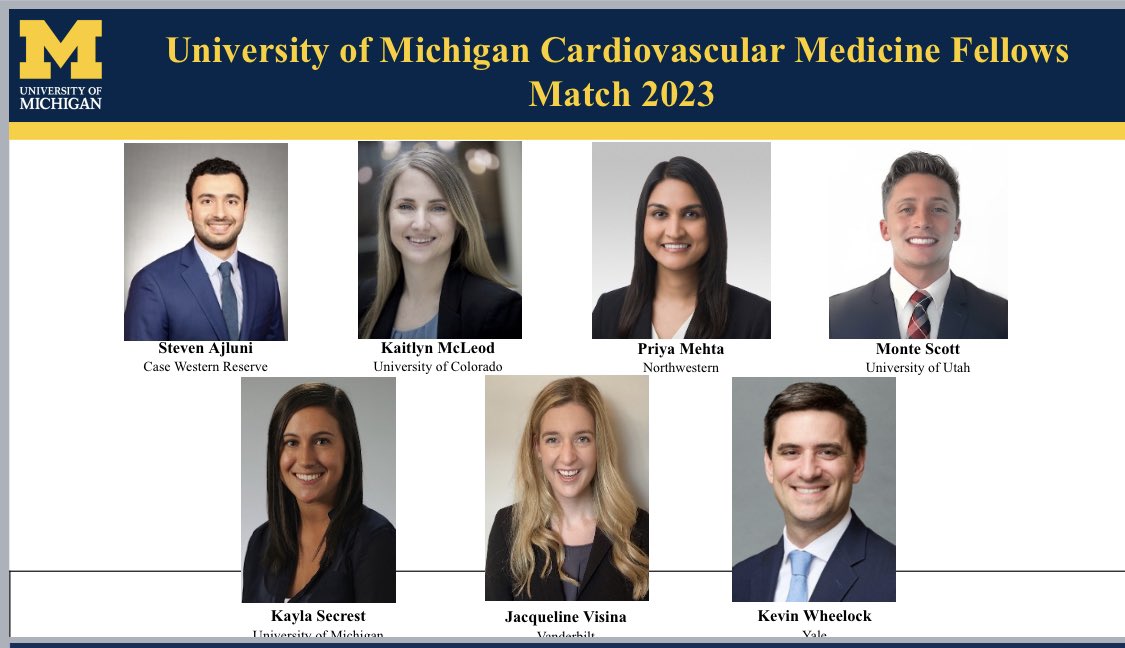 Jumping with joy & full 💛💙 as we welcome our newest cardiology fellows!! @umichmedicine @NUIM_Chiefs @CUInternalMed @VUMCMedicineRes @YaleIM_Chiefs @UofUInternalMed @CaseUHmed Welcome to the family, docs!! 💙〽️🥳