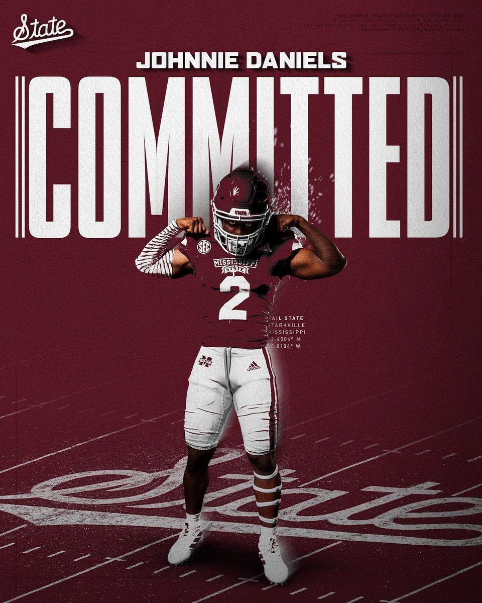 Johnnie Daniels (@jdaniels__2) on Twitter photo Blessed to say I am 100% COMMITTED to Mississippi State University!! <a href="/RGibsonMSU/">Rod Gibson</a> <a href="/Coach_Leb/">Jeff Lebby</a> #GoBulldogs‼️ #AGTG🙏 Blessed to say I am 100% COMMITTED to Mississippi State University!! <a href="/RGibsonMSU/">Rod Gibson</a> <a href="/Coach_Leb/">Jeff Lebby</a> #GoBulldogs‼️ #AGTG🙏