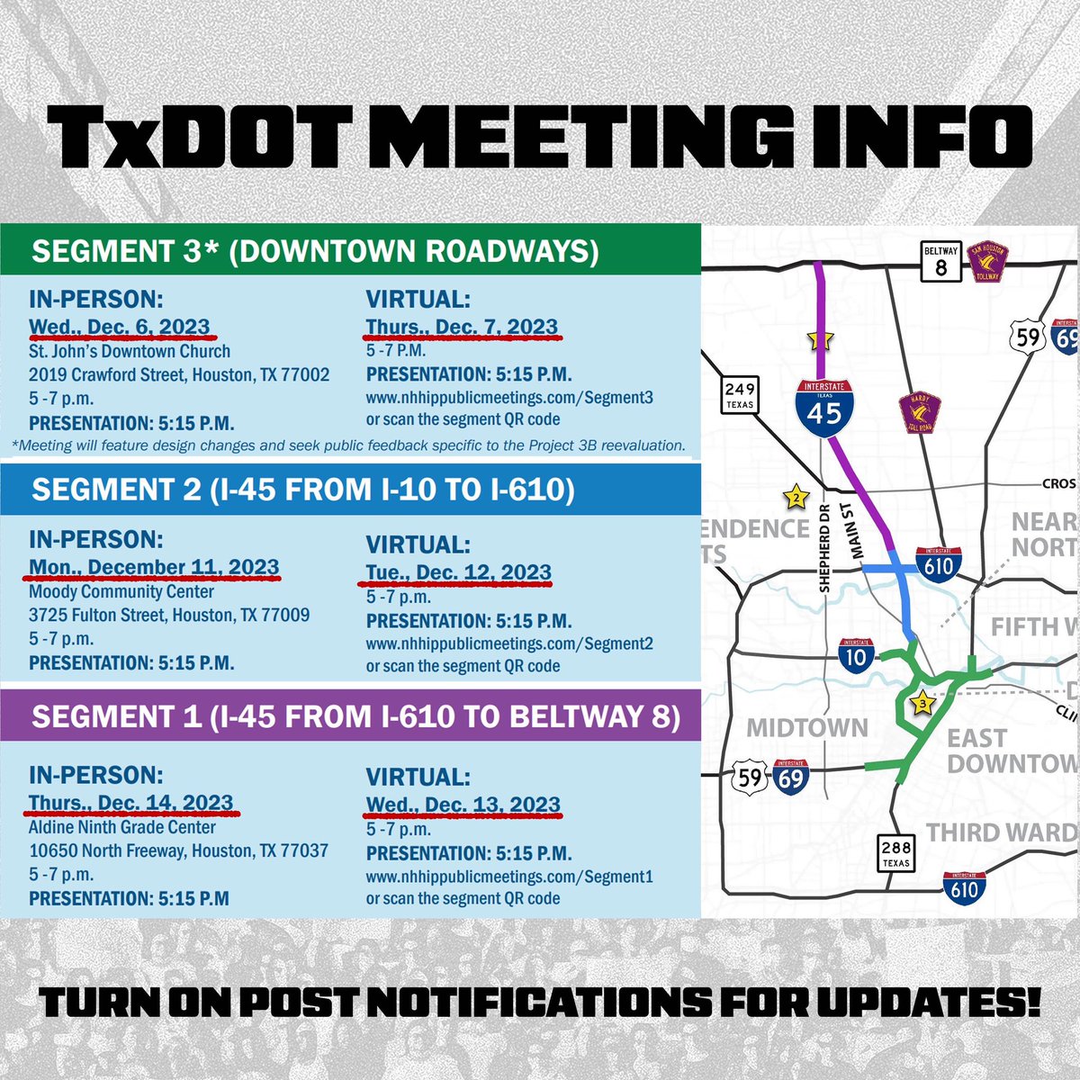 📢 HELLO HOUSTON‼️ we’re organizing a public teach-in about the I-45 expansion, its impacts, and how to fight it in light of the TxDOT public meetings that are starting next week. This event is open to everyone! Bring your friends, and together we can fight for a better Houston!