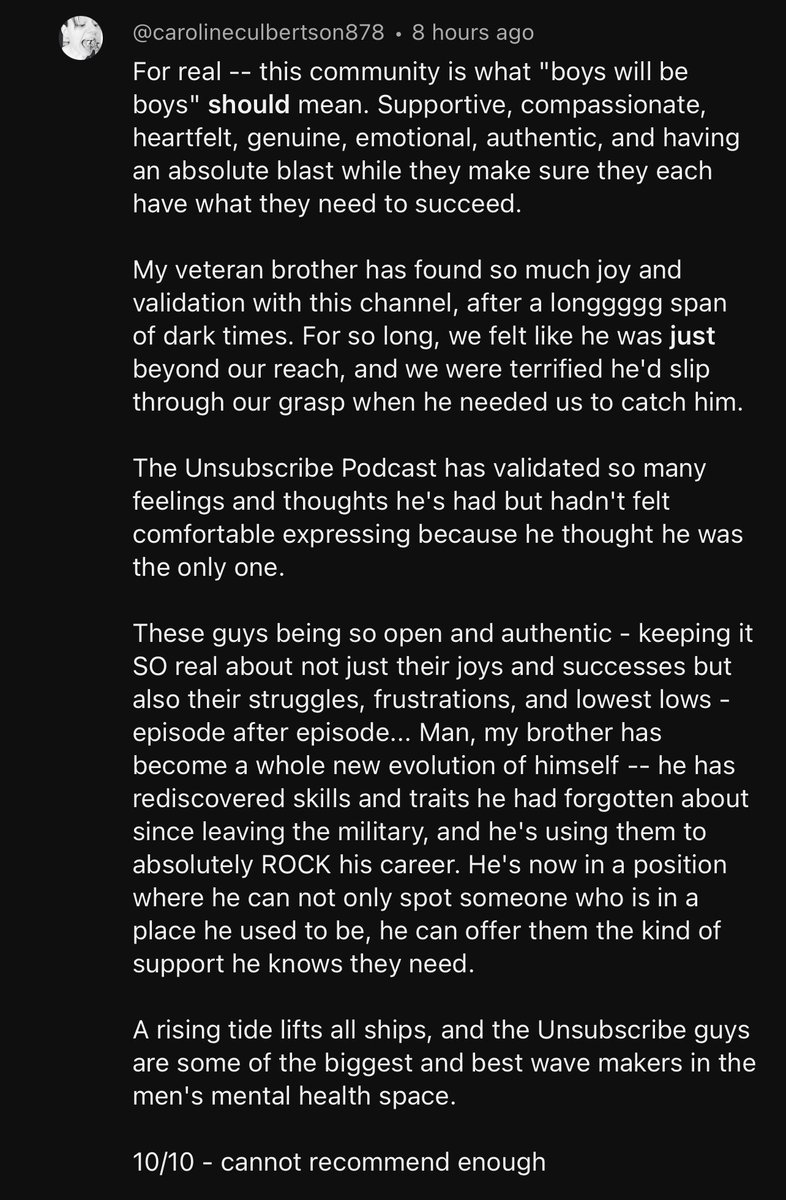 UnsubscribeCast's tweet photo. Y’all are amazing. The amount of people who leave comments like this genuinely blows our minds. Thankful for you all!! https://t.co/eZ1gJuqrmc