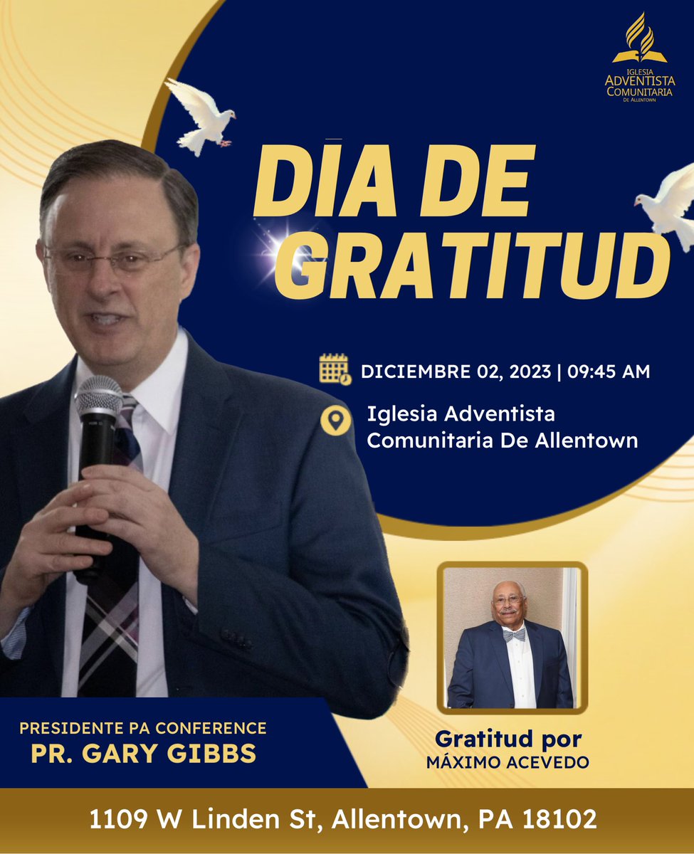 Ven y agradece a Dios juntos a nosotros, Dios ha traído grandes bendiciones a nuestra Iglesia, también agradezcamos por los 100 años de nuestro hermano Máximo Acevedo, te esperamos.

#allentownpa #bendiciones #agradecimientos