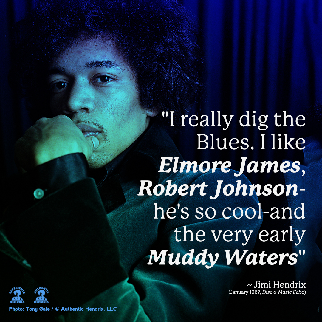 JimiHendrix's tweet image. "I really dig the Blues. I like Elmore James, Robert Johnson-he's so cool-and the very early Muddy Waters."
~ Jimi Hendrix (January 1967, Disc &amp;amp; Music Echo)

#JimiHendrix #ElmoreJames #MuddyWaters #RobertJohnson #Blues