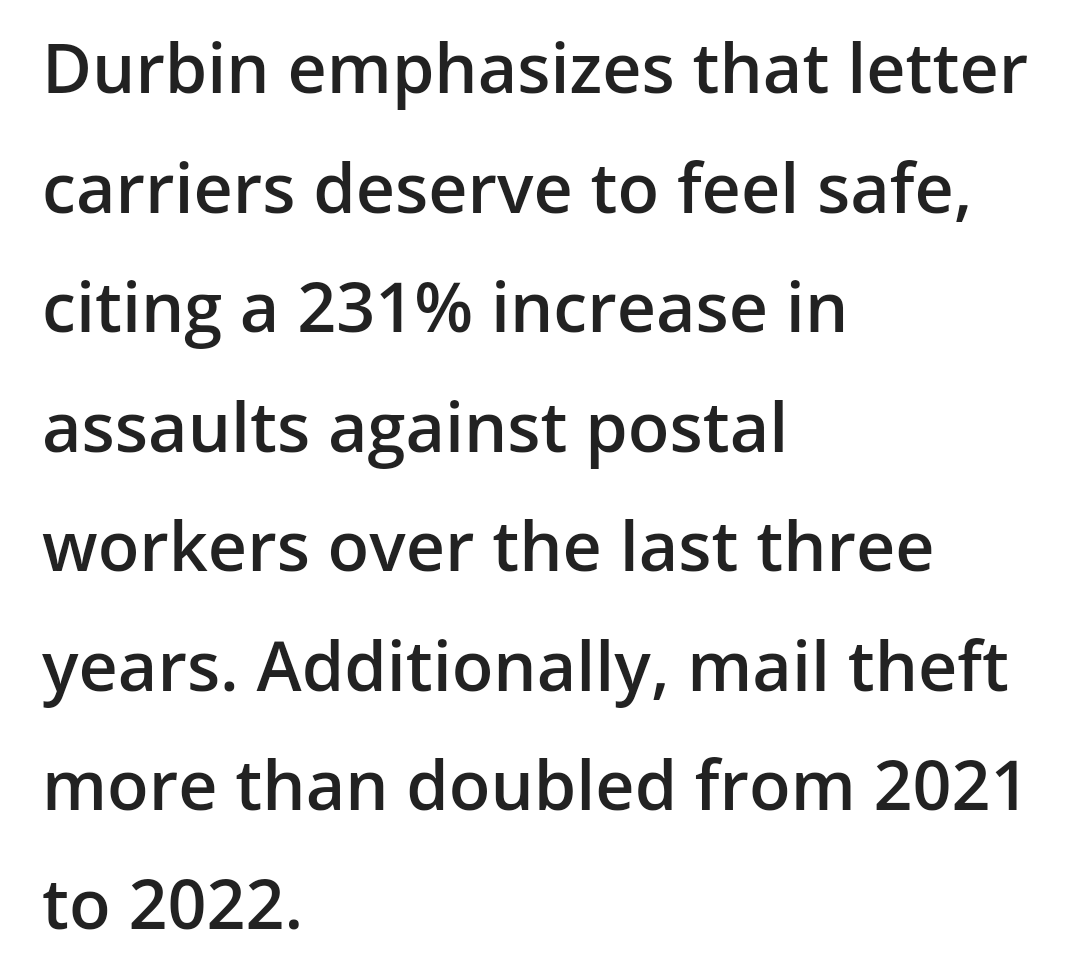 Durbin advocates for #PostalPolice reform to enhance safety for #LetterCarriers

Some neighborhoods haven't had mail delivery for weeks

#MailFraud
@USPS
fox32chicago.com/news/durbin-po…