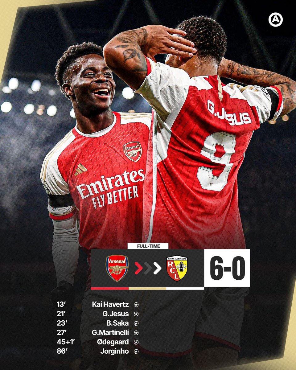 TQuangHien15's tweet photo. Huỷ diệt Lens với tỷ số 6-0, Arsenal thẳng tiến vào vòng knock out Champions League với ngôi đầu bảng B 🔥

CHÚC MỪNG ARSENAL 🙌 https://t.co/2NXtm2uynF
