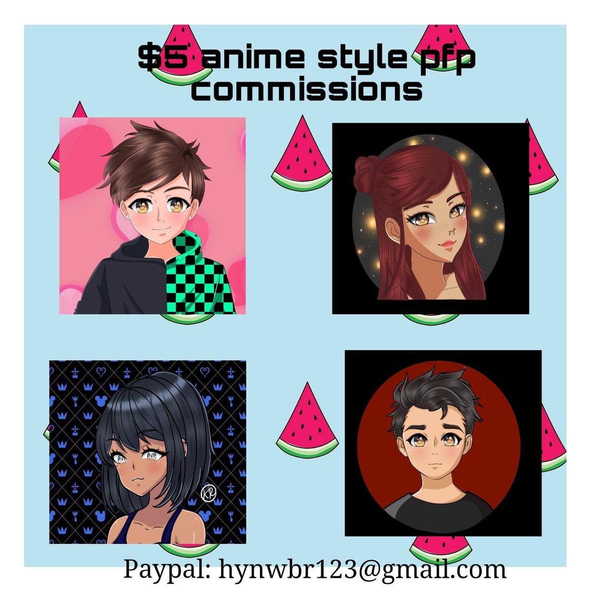 KeybladeKatie's tweet photo. $5 anime style pfp!! :)
Dm for details. 
Paypal is hynwbr123@gmail.com https://t.co/ePCDPB0IlH
