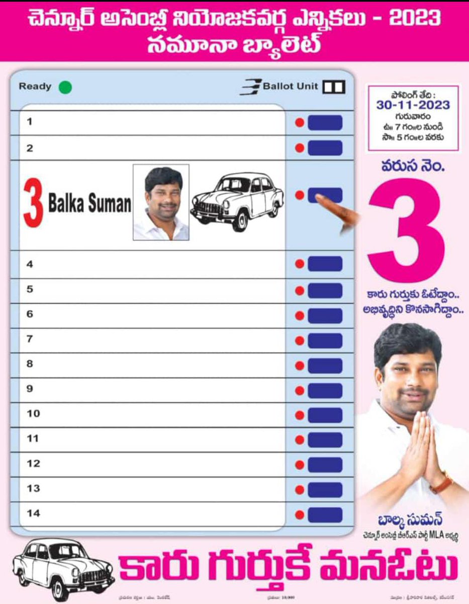 RaviWing's tweet photo. Vote for car @balkasumantrs @KTRBRS @BRSparty https://t.co/6dLkEyvjpx