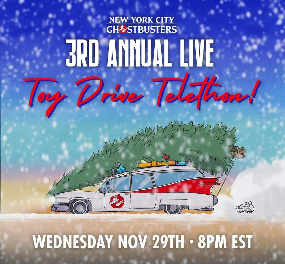 HVGhostbusters's tweet photo. It's happening now! Tune in to the  NYC Ghostbusters Toy Drive Telethon! Donate to good causes and hear what we're planning this season! 

Go to https://t.co/WAs2X6LK7T for the stream and the donation site! https://t.co/5dMY85erYv