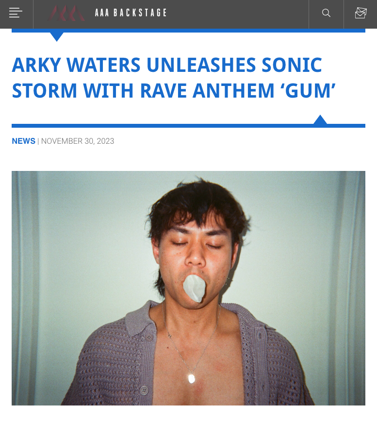 Big shoutout to @AAABackstage for supporting 'Gum' by @ArkyWaters on their site this week! aaabackstage.com/arky-waters-un…