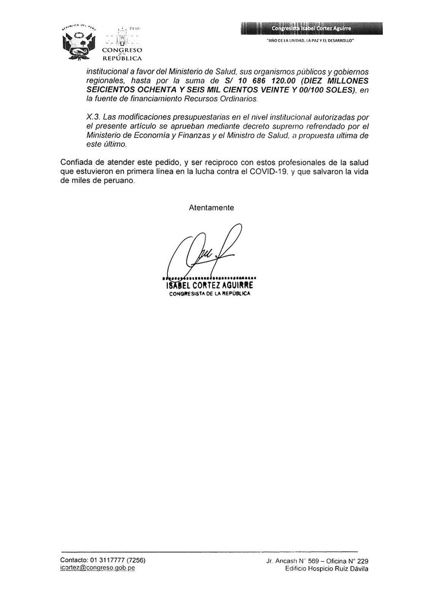 chabelitacongre's tweet photo. #PresupuestoParaLaSaludAhora 🏥✊ | Remití un oficio al Presidente de la #ComisiónDePresupuesto @josejeriore , para que incorpore en el presupuesto para el año 2024, a favor del personal de la salud #CASCOVID.
Nuestros héroes de la salud merecen su nombramiento. 💪 https://t.co/CW7wPXX43g