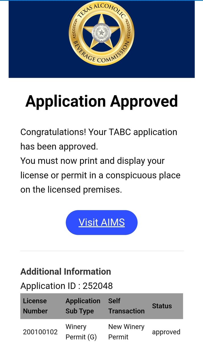 Finally got the last piece in place. TABC Permits are in and Texas Foothills Distillery/Winery/Brewery can officially begin operations. I would love any shares, support, follows on Facebook/Instagram. This is a "MA and PA" Operation so bear with us as websites and such need work.