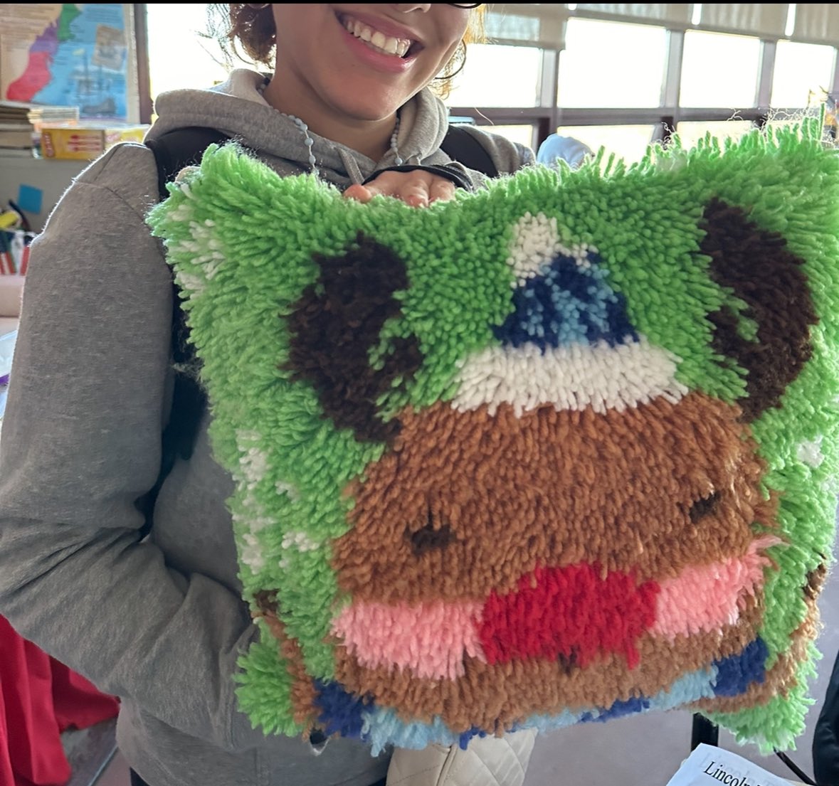 LHSCraftsClub's tweet photo. Our club members have learned how to use the latch hook tool &amp; create beautiful pillows during our lunch period. They are enjoying the process that can be relaxing to many &amp; that does not involve a phone or apps. @LHS_Lancer @JonathanMorano @RcollinsJudon @YonkersSchools @yft860 https://t.co/7nh0bRzVyo
