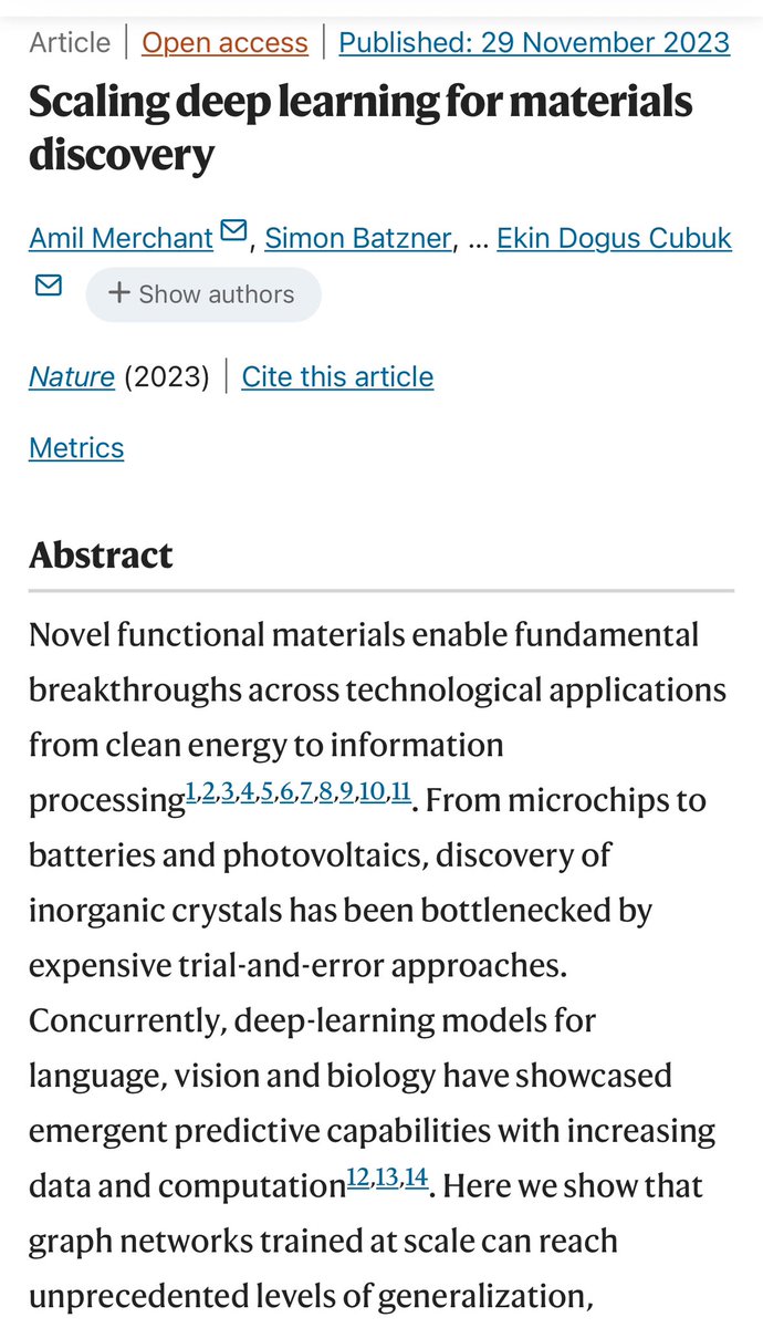 Andercot's tweet photo. Two landmark publications came out today: one on the use of Google's Deep Mind to simulate millions of new possible materials, the other describes and autonomous self driving robotic laboratory to synthesize the materials prediction by DeepMinds simulations.

Just the beginning https://t.co/Ci5WPVhuyu