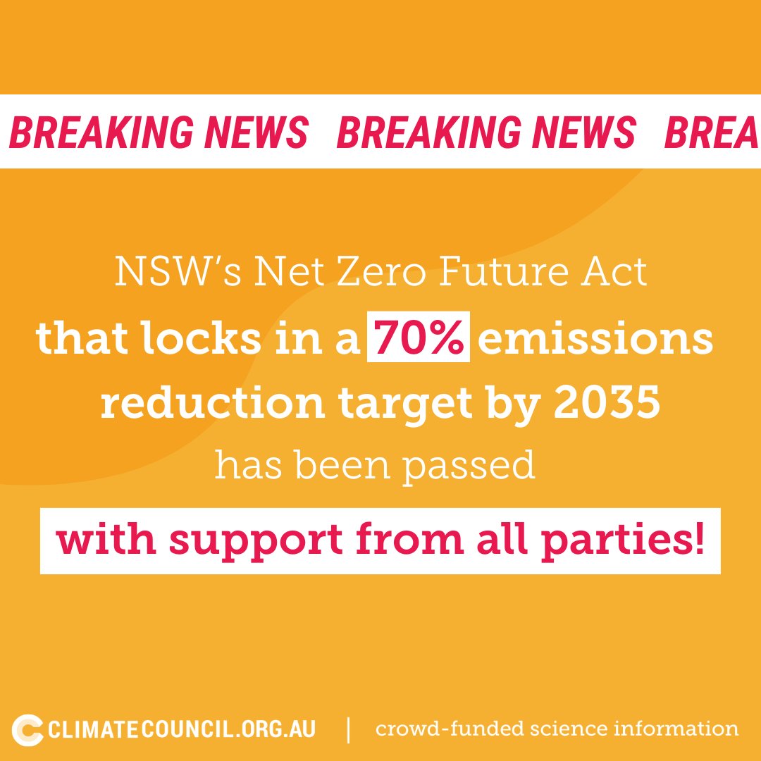 climatecouncil's tweet photo. NSW’s Net Zero Future Act passed through the parliament with support from all parties!

This is a standout example of how bipartisan support on climate action leads to better outcomes across the board.

More here ➡️ https://t.co/fEYiHsJUbH

#auspol https://t.co/py0sxULNeE