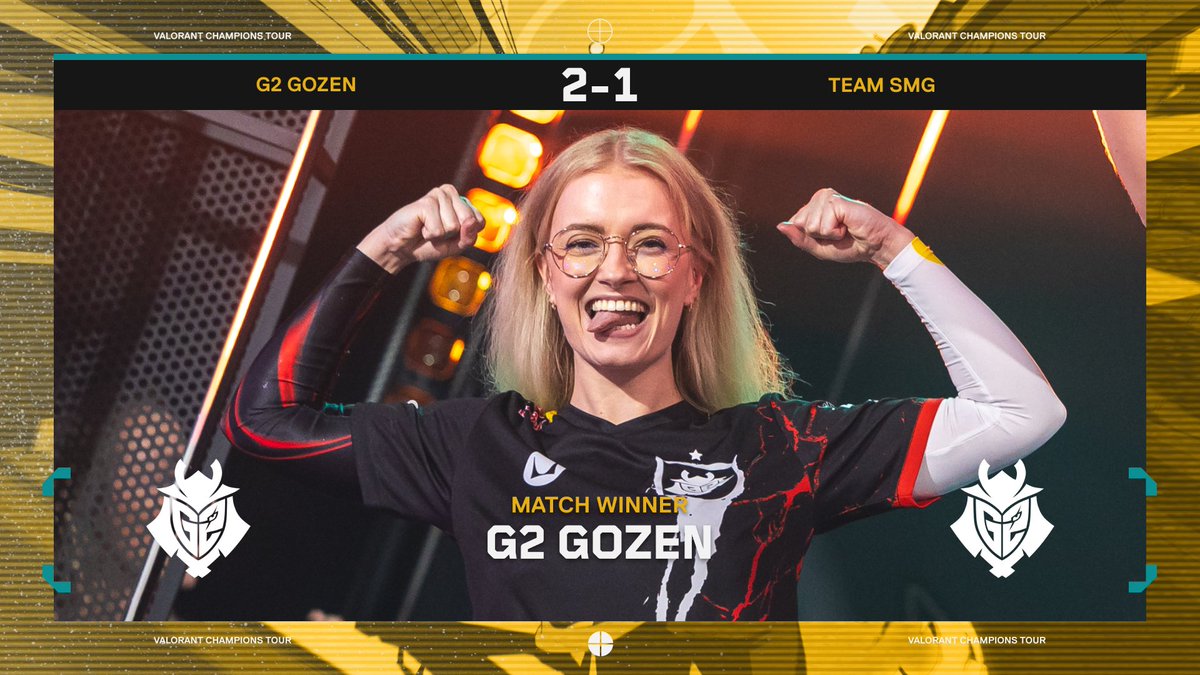 ValorantEsports's tweet photo. G2 Gozen takes down Team SMG to remain flawless in the #VCTGameChangers Championship! #G2ARMY https://t.co/pcKym9KCh2