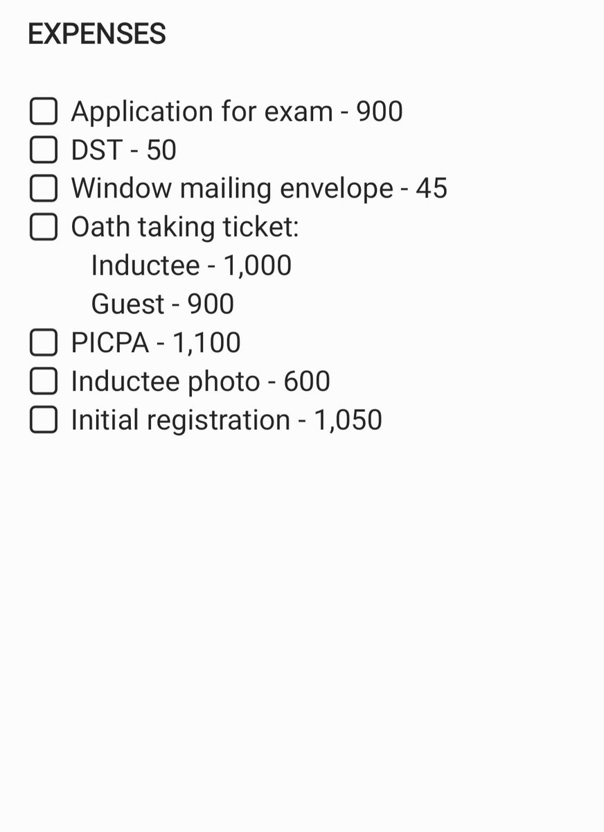 Hi, future CPAs! For those interested, here are the summary of things/requirements that you need to prepare in relation to your CPA journey. Listed also are the expenses for the said requirements ☺️ I'm rooting for y'all! 🤍