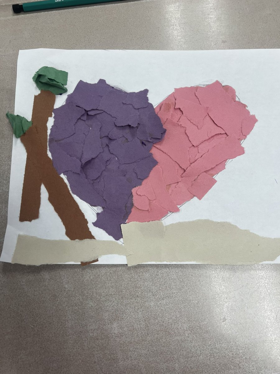 Day 3 of building our hand muscles and fine motor skills up for handwriting, we created torn paper art.