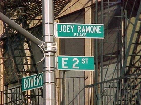 In The Rock 11/30/2003: The corner of Bowery and Second Street in NYC was renamed Joey Ramone Place in honor of the late great singer of The Ramones. #Ramones #RockHonorRoll