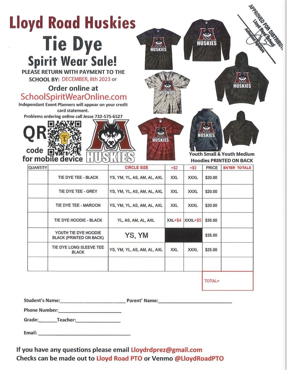 LRcounselors's tweet photo. Lloyd Road school counselors have teamed up with the PTO again for our tie dye HUSKIES spirit wear fundraiser! Money raised will go towards beautifying the school! @lloydroadschool https://t.co/en3keKYSEO
