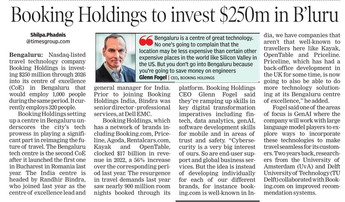 #GCC 's has begun to recognize #Bengaluru as #Technology & #Innovation capital of #world.
@BookingHoldings CEO @GlennFogel has outlined selection of #Bangalore on Technological supremacy factor not on cost alone!

 #Indian Cities Shining!

@blrtechsummit @PMOIndia @CMofKarnataka