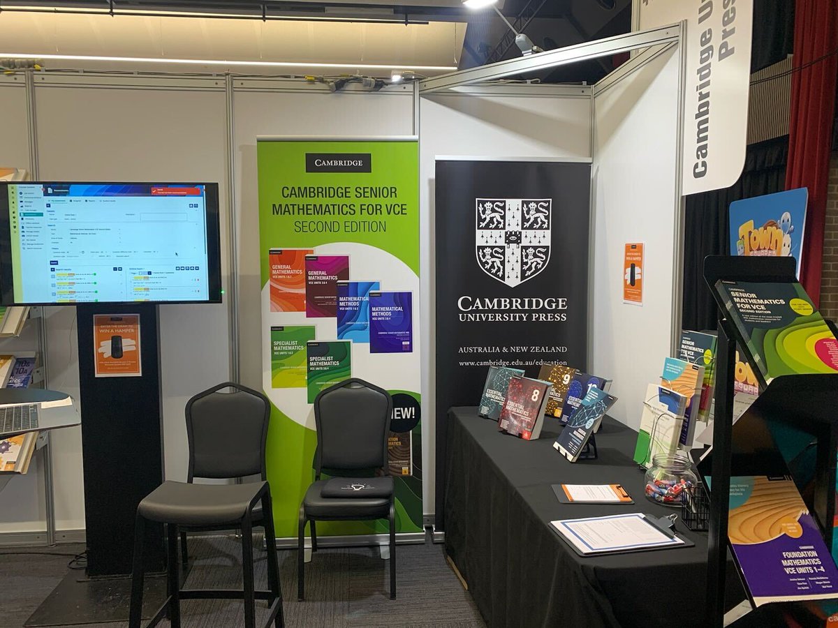 Cambridge_AusEd's tweet photo. We’re delighted to be exhibiting at the MAV Annual Conference today and tomorrow! Make sure to check out our display that shows off our new Essential Mathematics for the Victorian Curriculum series as well as our other print and digital mathematics resources. https://t.co/fz4w5XzMni