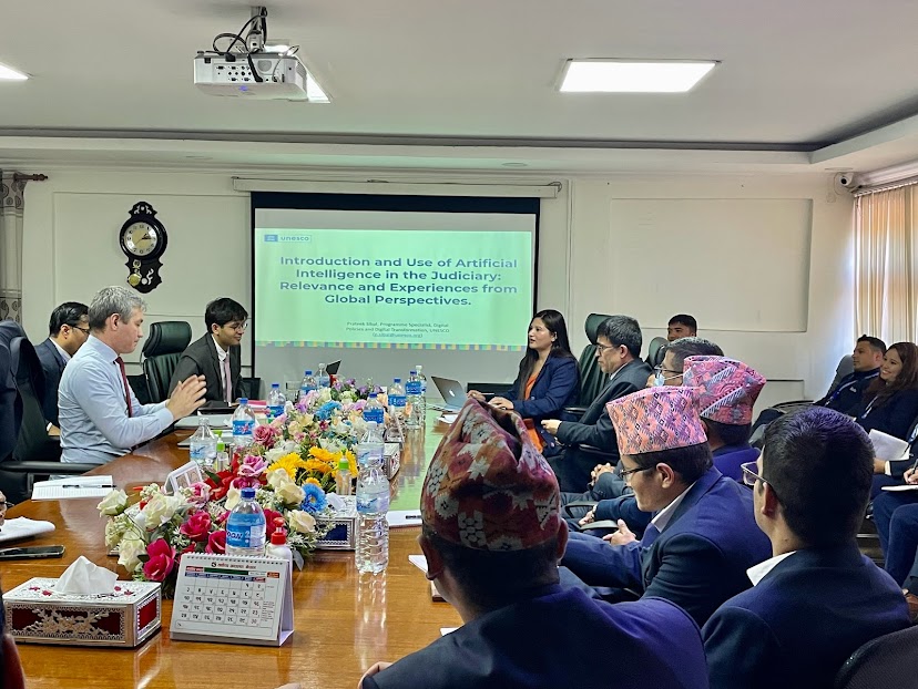 UNESCOKathmandu's tweet photo. Engaging discussion at the Nepal #SupremeCourt on the international standard of #FreedomOfExpression & ethics of #AI explored arches of the ever-evolving landscape of AI law, policy, #HumanRights, #Freedomofxpression, ethics & innovation. https://t.co/EUW8kiZiz1