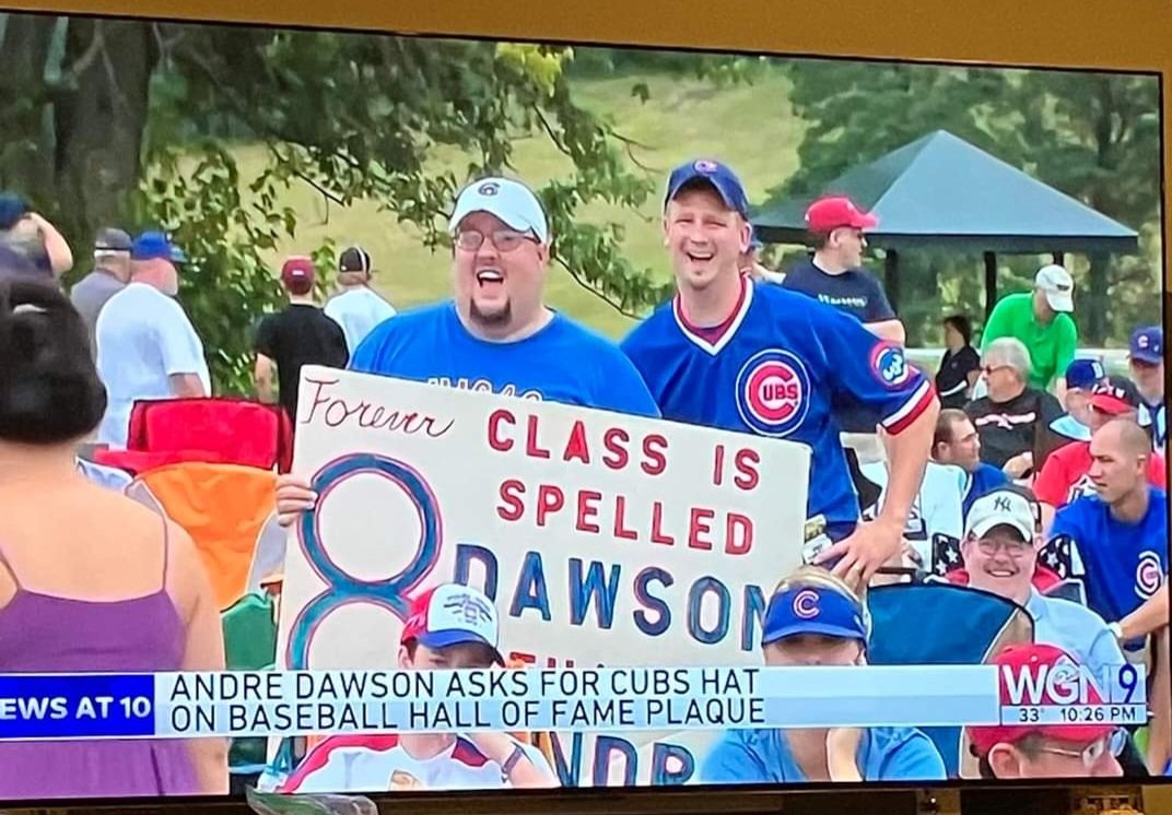 ByPaulJohnson's tweet image. The legend of our 2010 trip to Cooperstown lives on! As #AndreDawson requests that his @baseballhall plaque be changed from an #Expos to a #Cubs cap @WGNNews used some quality old footage! @Club400cubscave