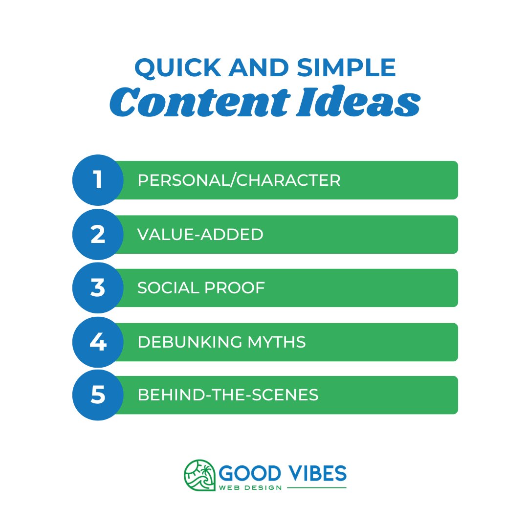 goodvibeswebdez's tweet image. Boost your content game with these snappy ideas! Show off your personality, share valuable tips, highlight success, bust myths, and reveal behind-the-scenes magic. Ready to captivate your audience? Comment below!
#SEO #goodvibeswebdesign #ContentMagic #EngageWithPurpose