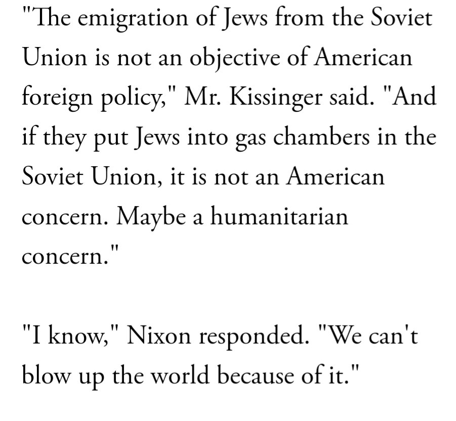 People like to spin Kissinger as good for the Jews. Here's what he had to say about the plight of 2 million Soviet Jews when he was in power.