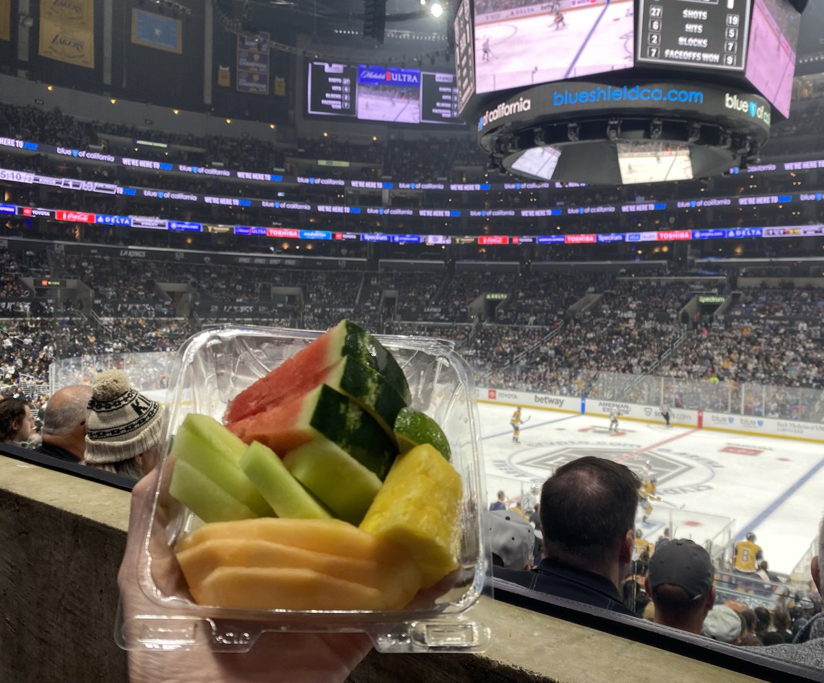 Fresh Fruit + @LAKings Hockey = perfect night at @cryptocomarena! 🍉🍍🏒 #MelissasProduce #HealthyOptions #GoKingsGo