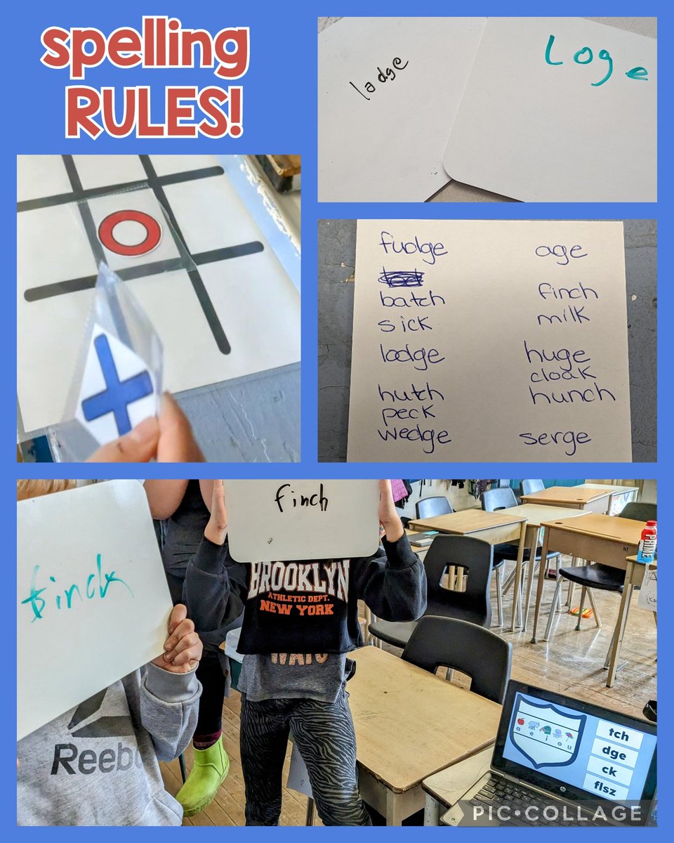 Team TicTacToe-a fun way to show what we know! Grade 5s <a href="/TDSBWilkinson/">Wilkinson Junior Public School</a> have been explicitly taught spelling rules for protecting short vowels (-tch/-dge/-ck). Why not make listening for phonemes to make spelling choices fun? In this game, everyone wins! #spellingRULES #SoR #games