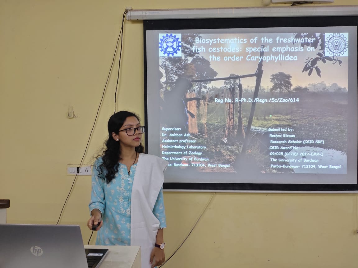 AnirbanAsh_BU's tweet photo. 2nd and 3rd scholar from our Helminthology lab, @biswas_roshmi and @JITMARICK29760 respectively , delivered their Pre-PhD seminar 
@UoB_official
 
Thanks @CSIR_IND, @ugc_india, @ignitelsf @IndiaDST for support

#indianhelminth #cestode #helminthology #parasitology #biosystematics https://t.co/1tm9R5fj5u