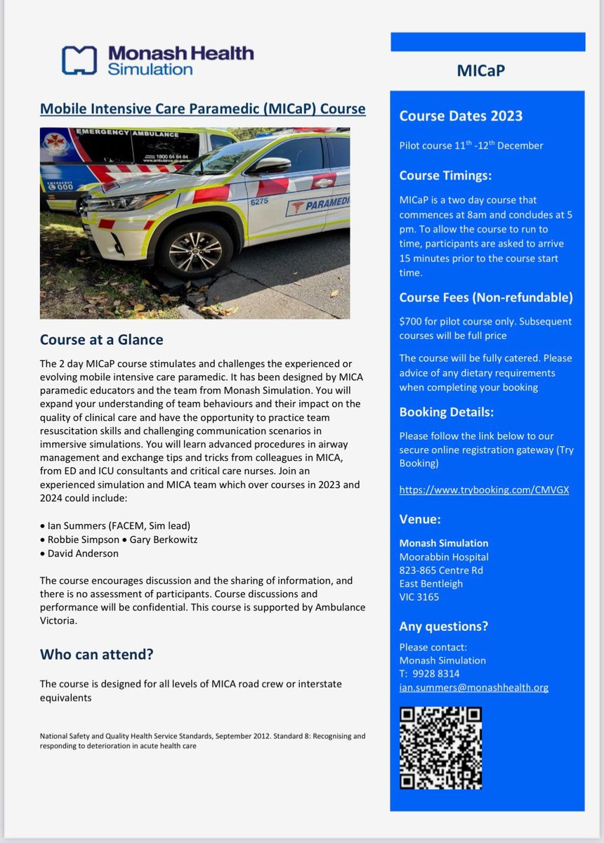 Hey Australasian #EMS #paramedics it's nearly Xmas and we still have spots left on our intensive care #sim course. Give yourself the gift of (tax deductible) learning & join us for high fidelity, high impact, small group simulation in skills, decision making, & communication.