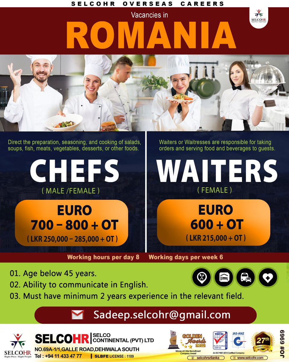 SelcoHR's tweet photo. Please go to the below link and provide your details, Our Staff will contact you shortly.
👉👉👉 https://t.co/WZ2j3uu3y5
'
'
SelcoHR JO# 6969 - Romania https://t.co/8YYAVPmHjJ
