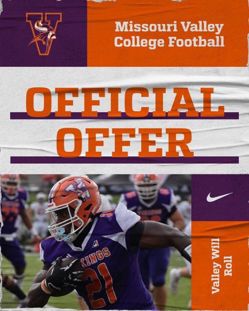 #AGTG Blessed to receive an offer to Missouri Valley College #valleywillroll thank you @CoachCannonMVC for the opportunity 💜🧡