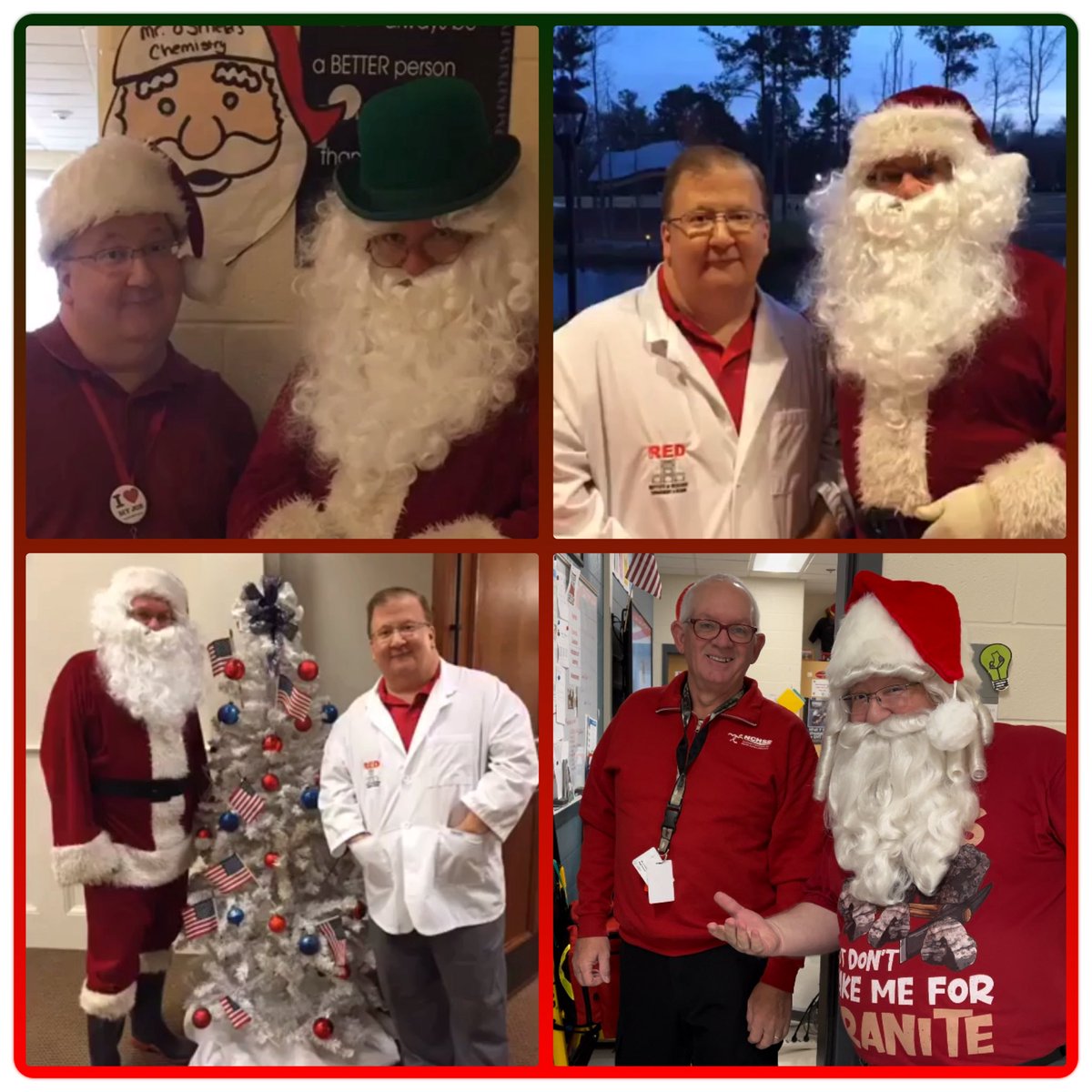 Over the years Mr. Wilson and I have shared the 🎅 duty. #santaiscomingtotown #santaclaus #santa #westwoodteachers #westwoodhighschool #westwoodcolleagues #hohoho #wearewestwood #christmasvibes #timeflies #throughtheyears @westwood_stuco @WHS_Redhawks @RichlandTwo 🎄