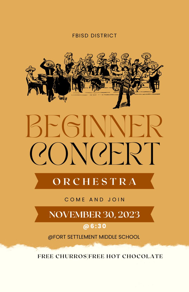 Hey Ya'll the beginners are having their first concert so come out to support them!!!
There will also be hot chocolate and churros!
-Your officers &amp; Directors
#concert #practice #beginner #orchestra #avacado #soar #food