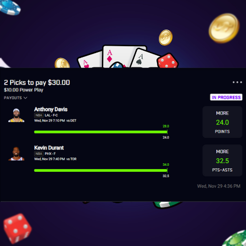 MVPICKS4's tweet photo. DAY 1 OF THE PRIZEPICKS LADDER CHALLENGE 🪜

Anthony Davis O 24 points ✅ 
Kevin Durant O 32.5 pts+ast✅

We move on to day 2 
Follow us as we complete the challenge  
#GamblingTwitter #sportsbettingpicks #sportsbettingtwitter #PrizePicksNBA https://t.co/7Jz0CTjpgh
