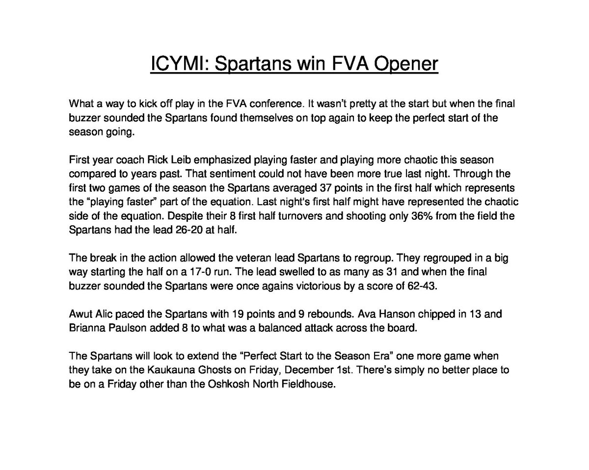 ONHSGirlsHoops's tweet photo. ICYMI: Spartans win FVA Opener with a big second half surge. https://t.co/EEZX14uuja
