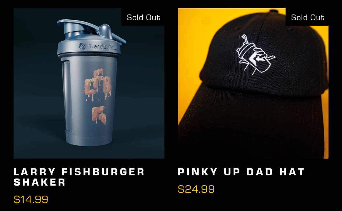 LarryFishburger's tweet image. Sold out in 2 days 🤯 you guys are insane! Thank you to everyone who copped and supported our first shaker drop ❤️