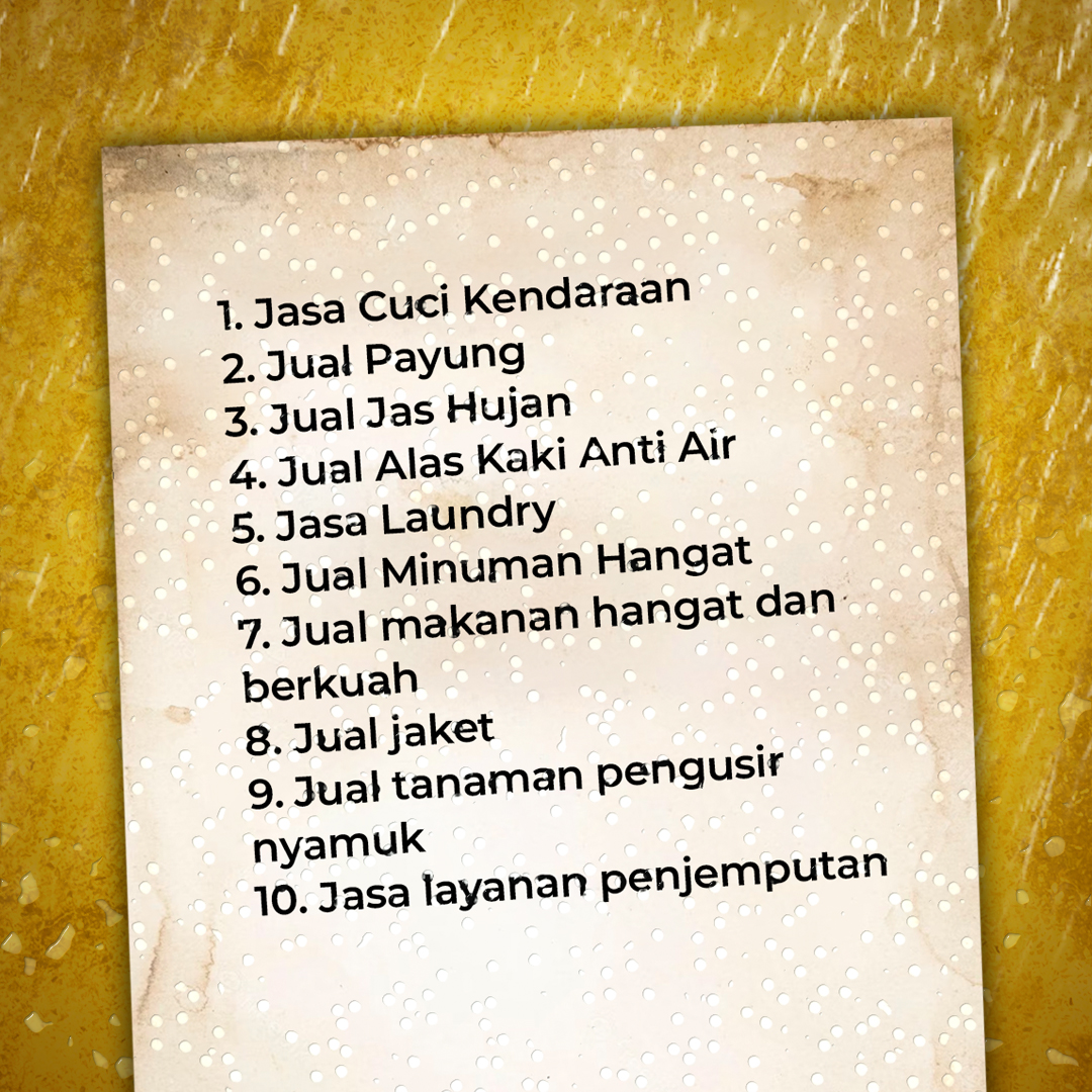 txtdrpengusaha's tweet photo. saatnya mengeruk keuntungan dari musim penghujan! ๐ง๏ธโ๏ธโ๏ธ
#musimhujan #peluangbisnis #tipsusaha #txtdrpengusaha https://t.co/iLUby7q31r